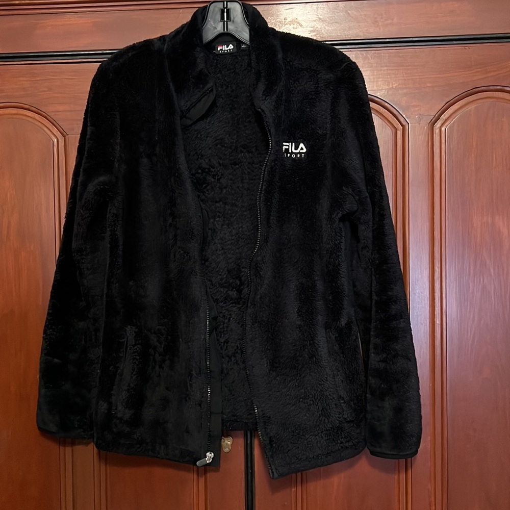 FILA Black Sport Teddy Fleece Full Zipper Size Small - Picture 3 of 9